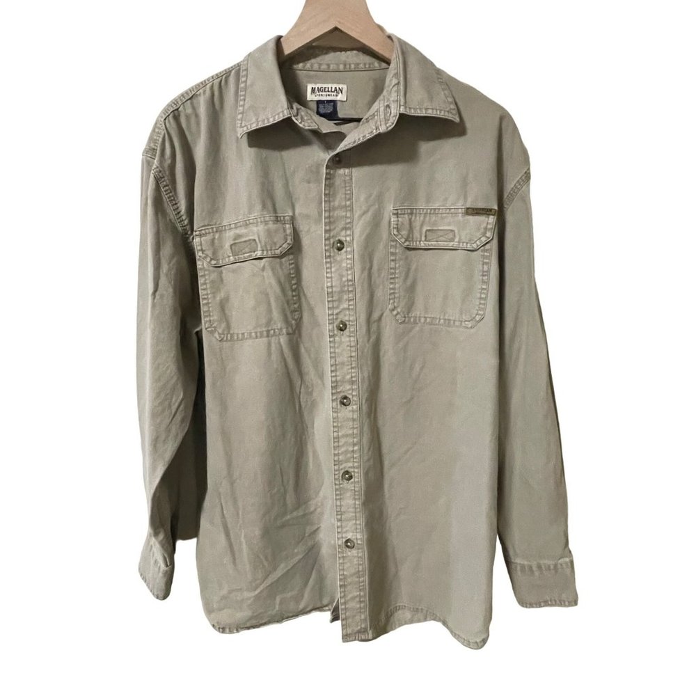 Magellan Size Large Mens Tan Casual Button-Down Shirt #V-4-35-13